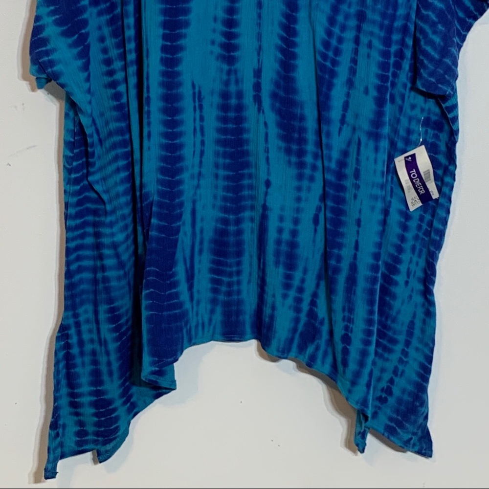 NWT Catherines Teal and Blue Tie Dye Beaded Blouse - Picture 3 of 8